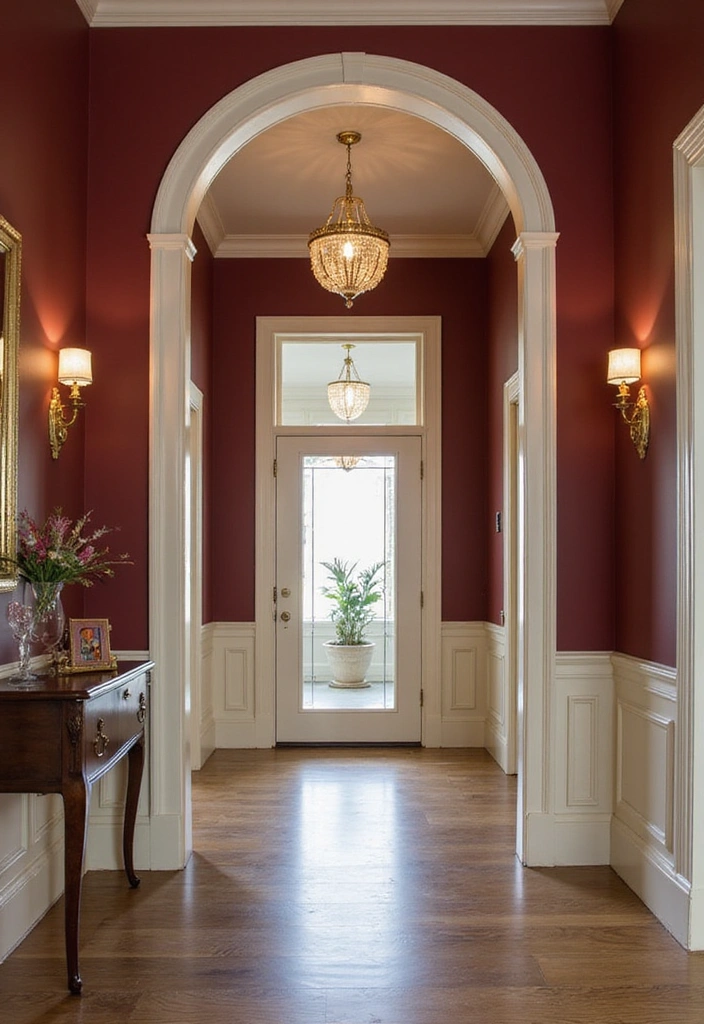 16 Entryway Color Ideas That'll Wow Your Guests from the Moment They Step In! - 9. Rich Burgundy for an Opulent Touch