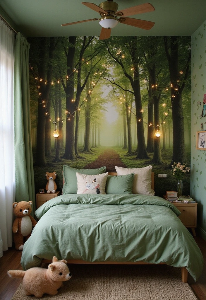 15 Themed Kids Bedroom Double Bed Designs That'll Make Bedtime a Dream Come True! - 1. Enchanted Forest Retreat
