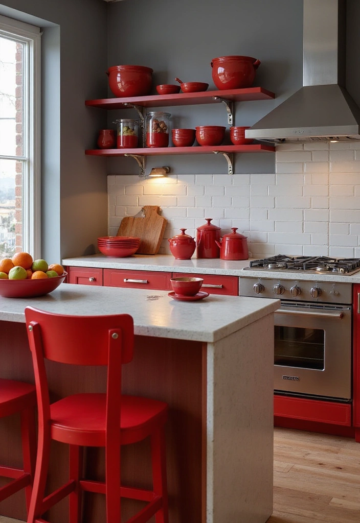 15 Colorful Kitchen Ideas That Will Make Cooking a Joy (You Won't Believe #8!) - 3. Vibrant Red Accents for Energy