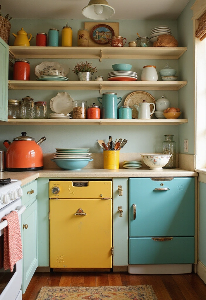 15 Colorful Kitchen Ideas That Will Make Cooking a Joy (You Won't Believe #8!) - 12. Vintage Charm with Colorful Accessories