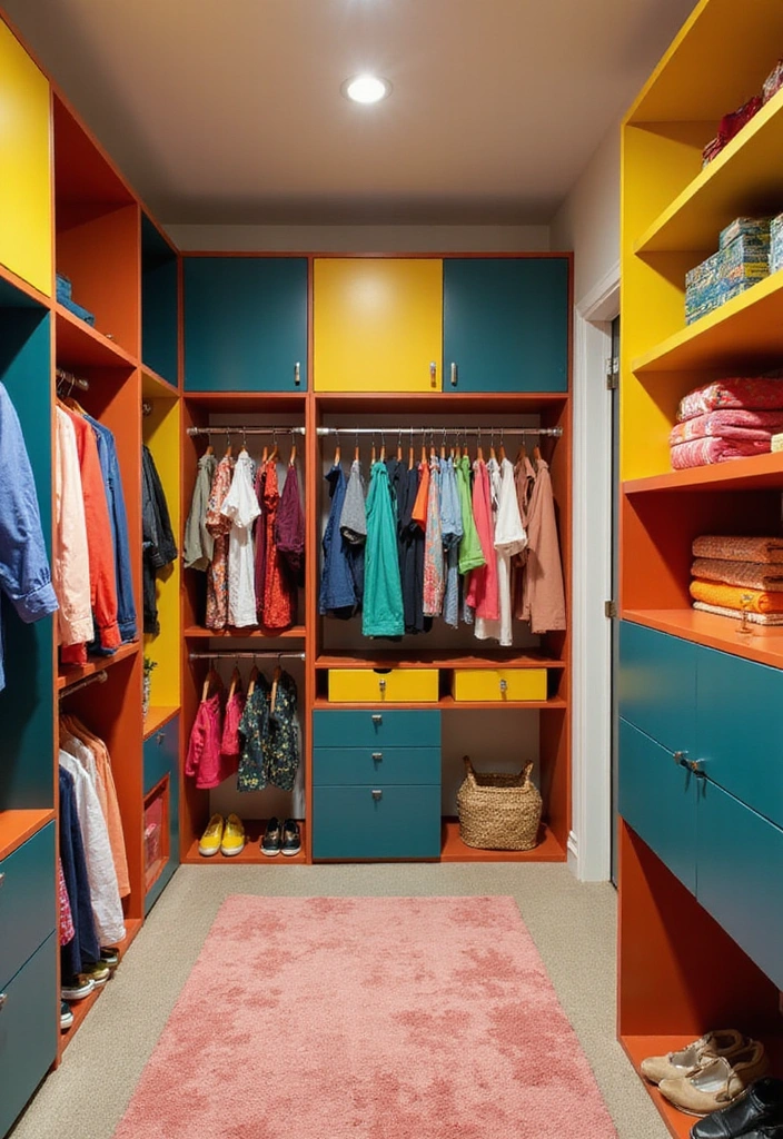 21 Colorful Walk-in Wardrobe Designs That Reflect Your Unique Style! - 11. Color Block Design