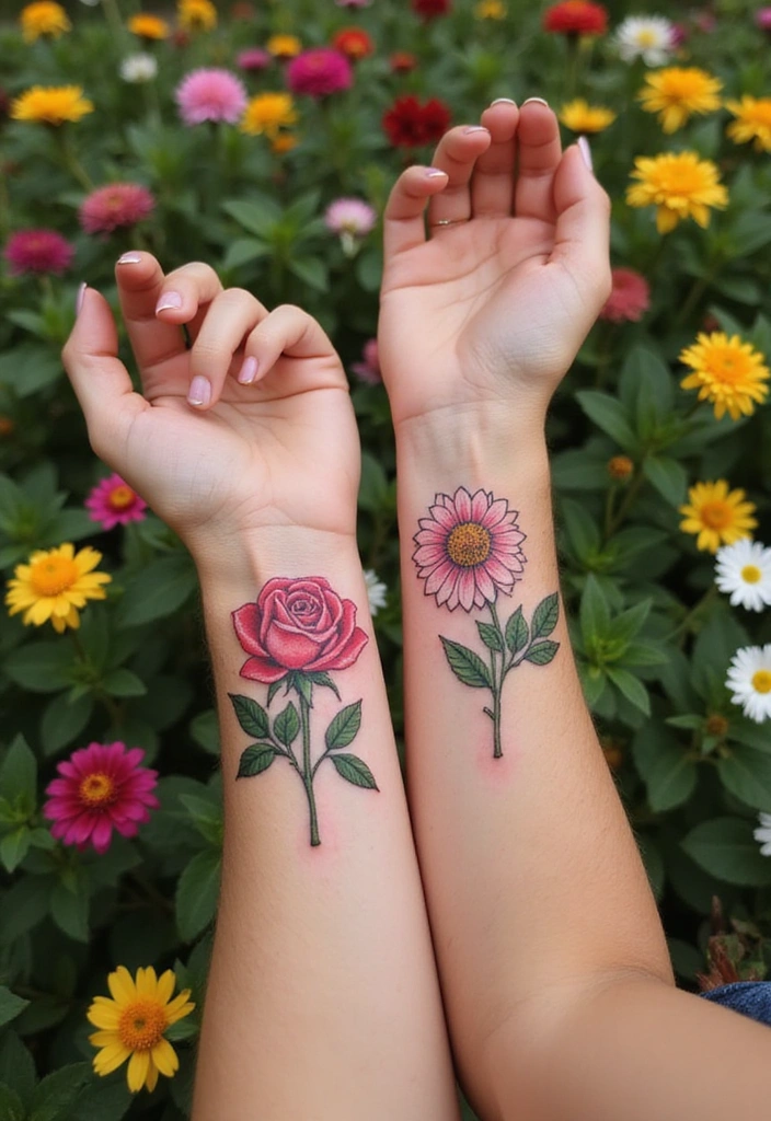 15 Adorable Wrist Couple Tattoos That'll Make You Swoon (You Won't Believe #7!) - 8. Flowers