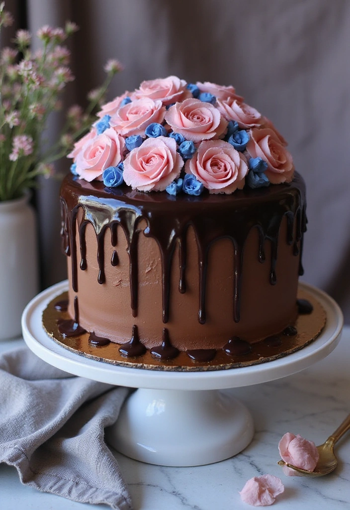 22 Simple Gender Reveal Cake Designs That Deliver Big Surprises! - 8. Simple Chocolate Drip Cake