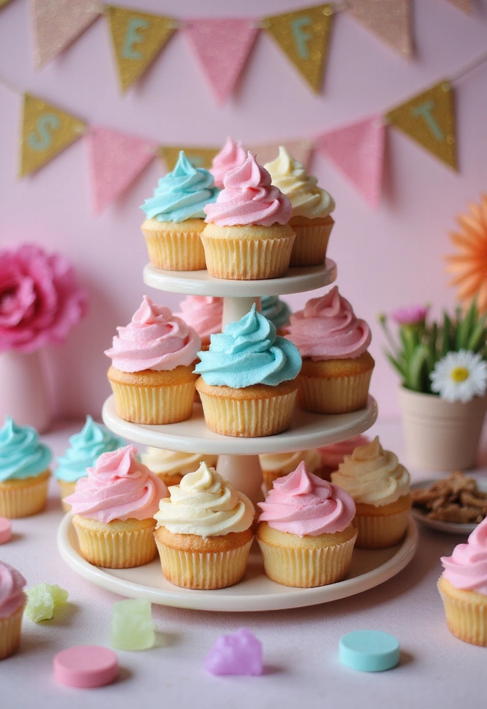 22 Simple Gender Reveal Cake Designs That Deliver Big Surprises! - 5. Sweet Cupcake Tower