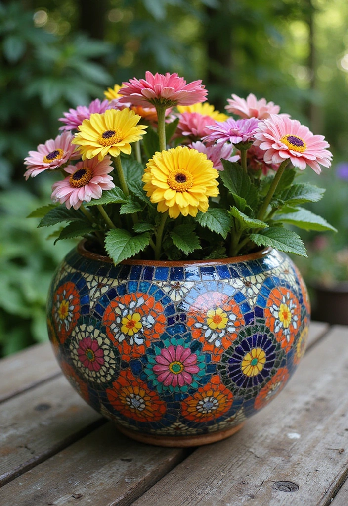 11 Gorgeous Boho Hand-Painted Planters to Spruce Up Your Indoor Jungle (Check Out #6!) - 6. Mosaic Magic (Don’t Miss This One!)
