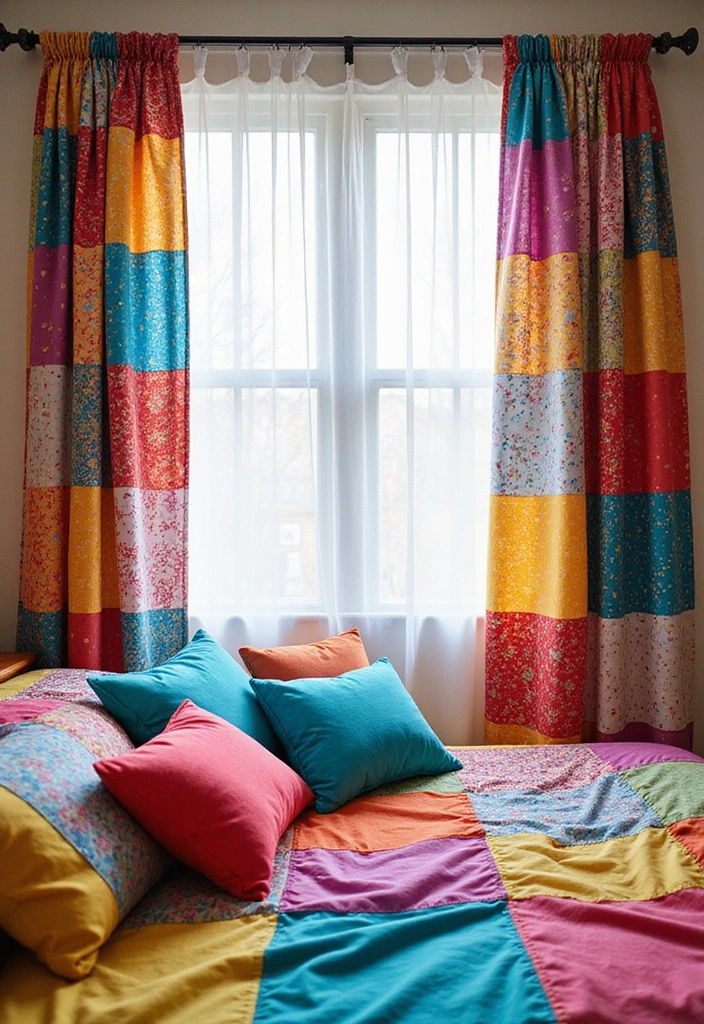 12 Dreamy Spring Curtains to Transform Your Bedroom into a Floral Paradise! - 12. Colorful Patchwork Designs