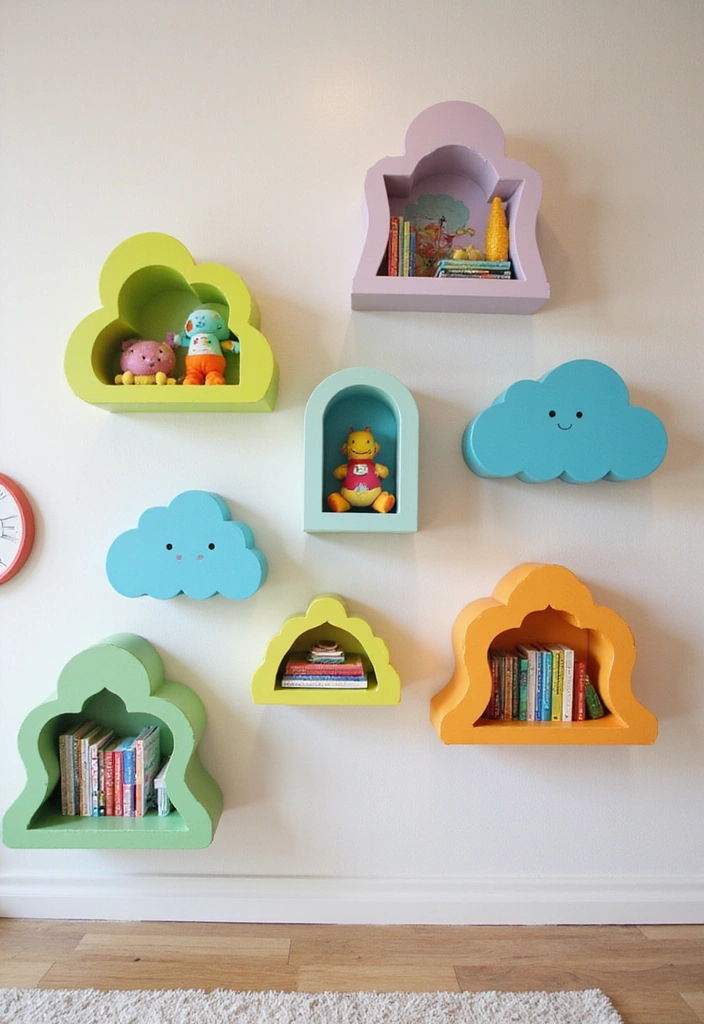 18 Stylish Playroom Storage Ideas That Will Keep Toys Organized and Kids Happy! - 1. Whimsical Wall-Mounted Shelves