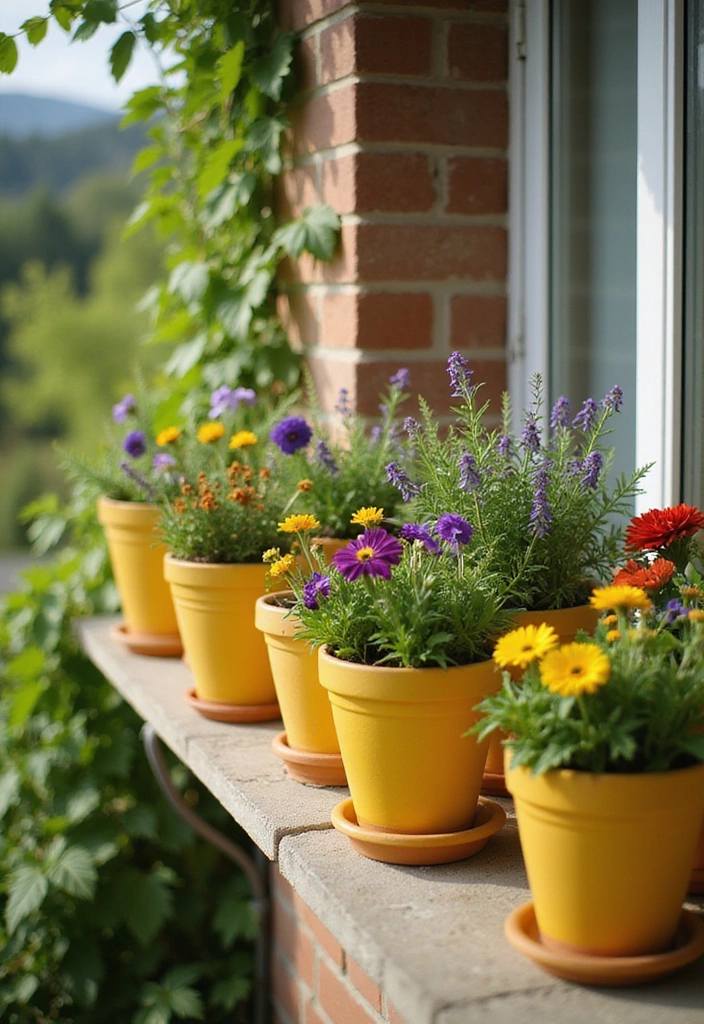 15 Stunning Yellow Balcony Decor Ideas That Will Brighten Your Day! - 13. Yellow Terracotta Pots