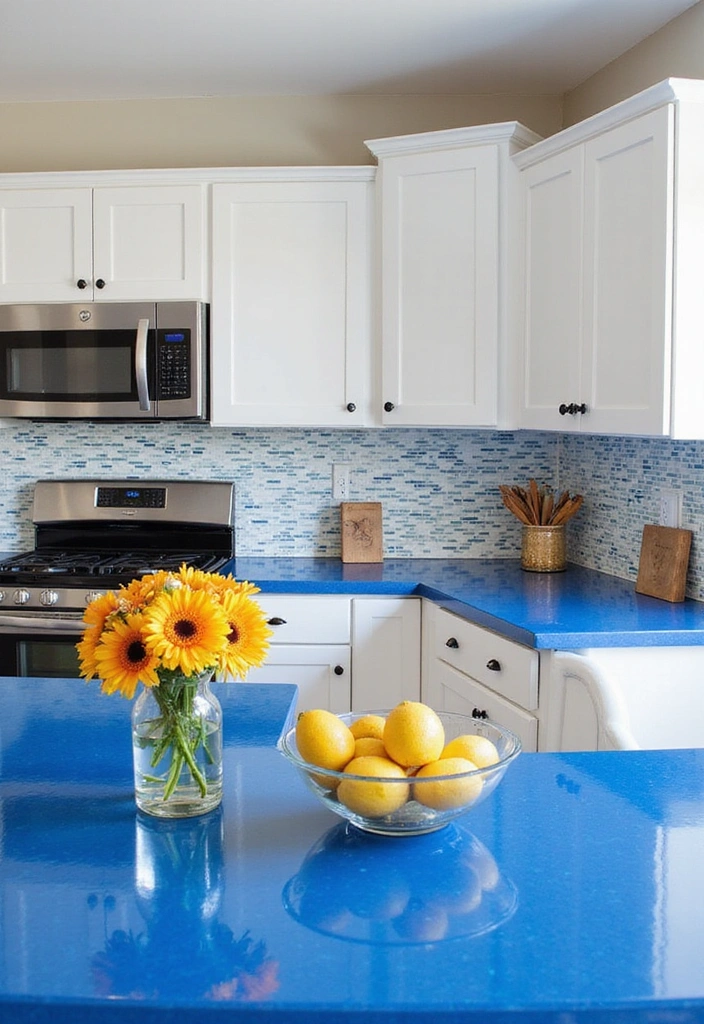 25 Vibrant Colored Countertops That Will Make Your Kitchen Pop (Check Out #15 for a Surprise!) - 1. Electric Blue Quartz
