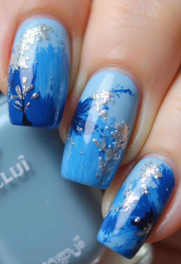 15 Stunning Winter Blue Nail Art Designs That Will Make You Want to Try #7! - 7. Abstract Winter Art