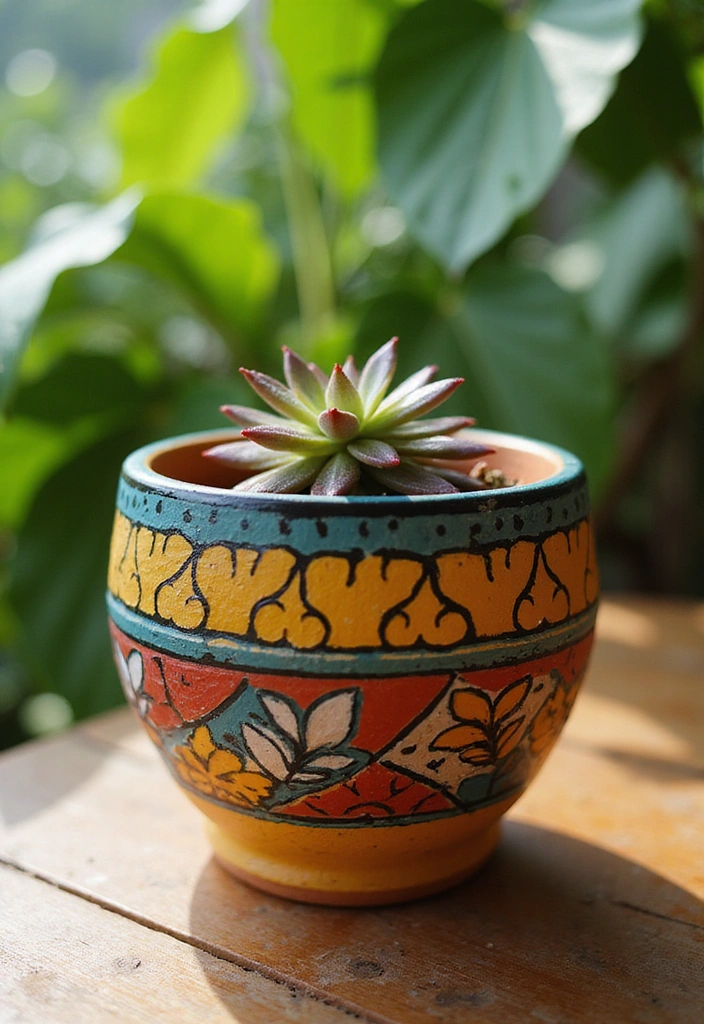 11 Gorgeous Boho Hand-Painted Planters to Spruce Up Your Indoor Jungle (Check Out #6!) - 1. Vibrant Terracotta Dreams