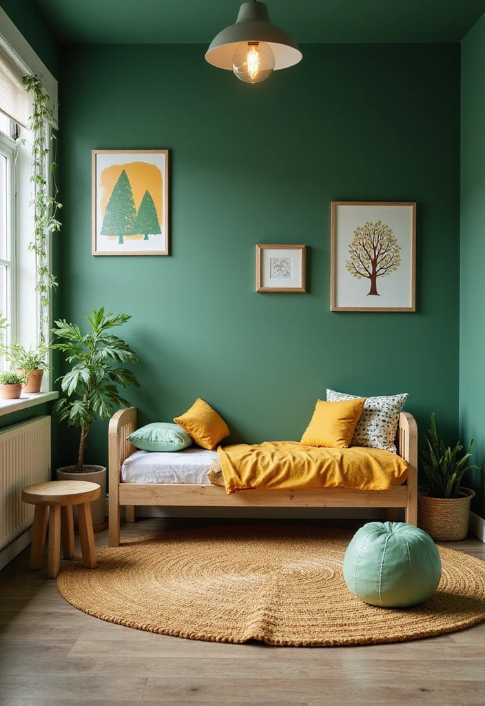 12 Stunning Dark Colors Wall Paints for Kids' Rooms That Will Make Them Feel Like Stars! - 2. Deep Forest Green: Nature's Embrace