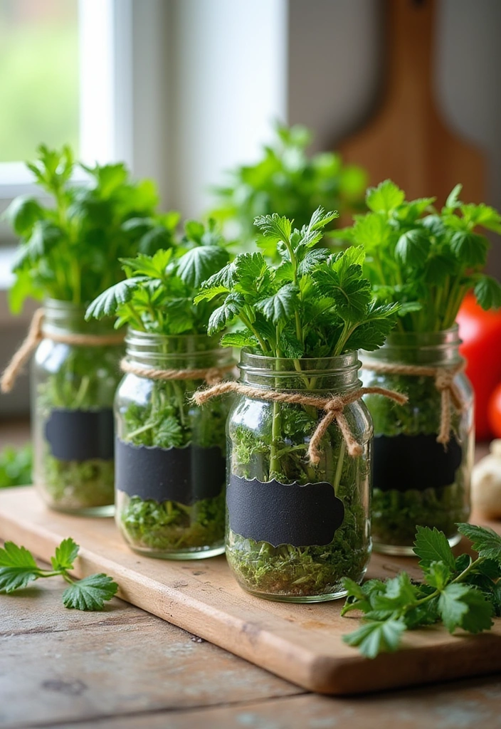 12 Herb Mini Garden Ideas That Will Spice Up Your Cooking Game (#6 Is a Must-Try!) - 2. Mason Jar Magic
