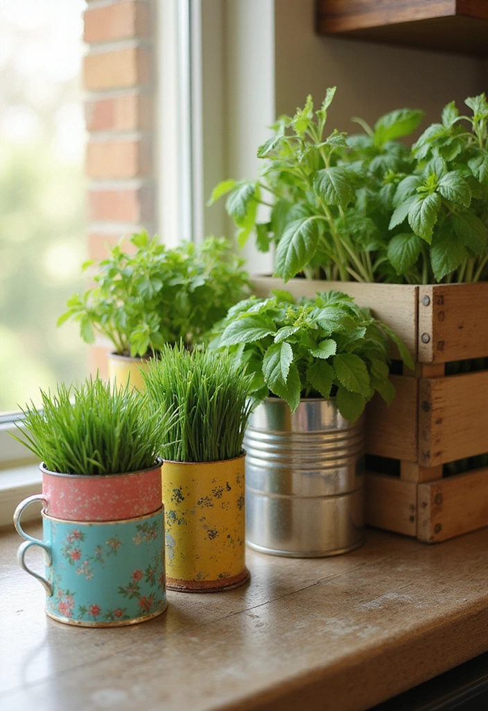12 Herb Mini Garden Ideas That Will Spice Up Your Cooking Game (#6 Is a Must-Try!) - 11. Repurposed Containers